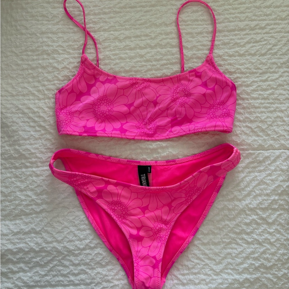 Pink floral triangl swimsuit